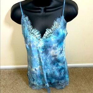 Gold Hawk Blue Tye Dye Lace Trim Camisole Top size L